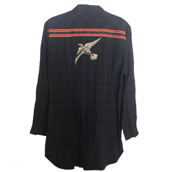 Sam Edelman Patch Embellished Plaid Sleep Shirt - Picture 6 of 14